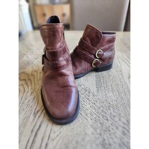 Born Boots Booties Womens Size 6.5 M Brown Leather Zip 2 Buckle Ankle Boots